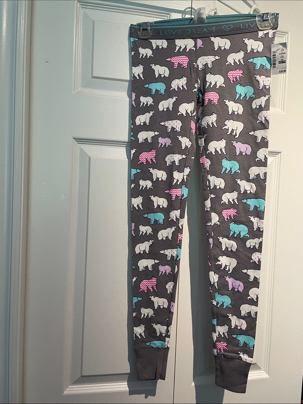 Aeropostale Gray Leggings with Pink, Teal & White Bear Print